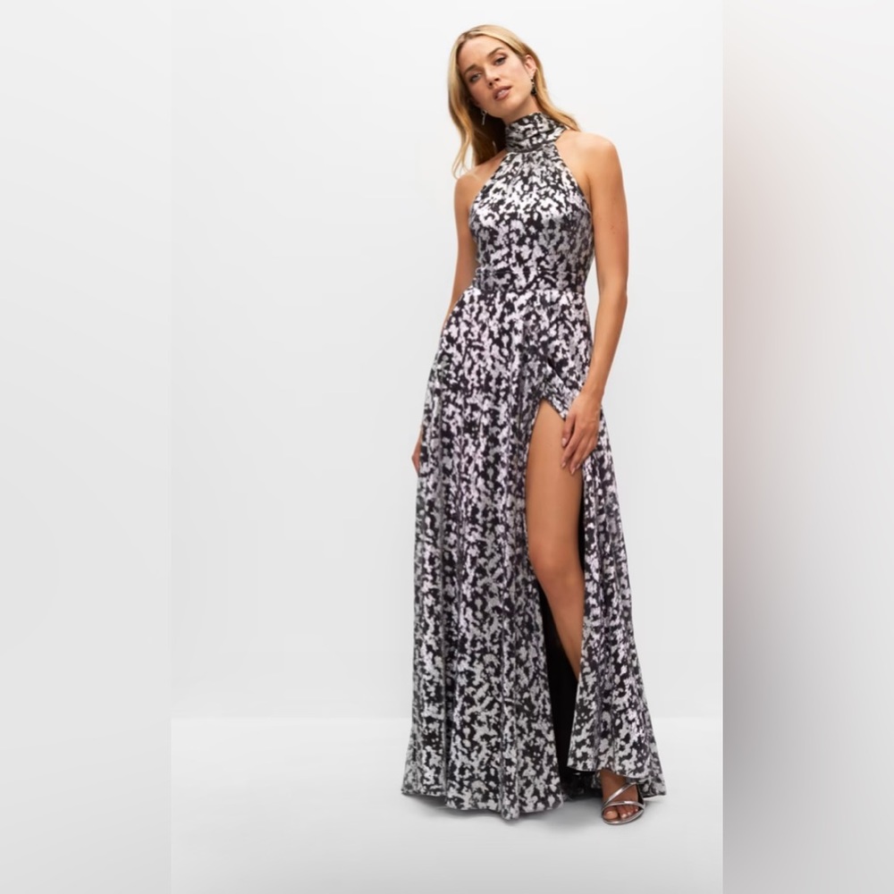 Metallic Printed High Slit Gown